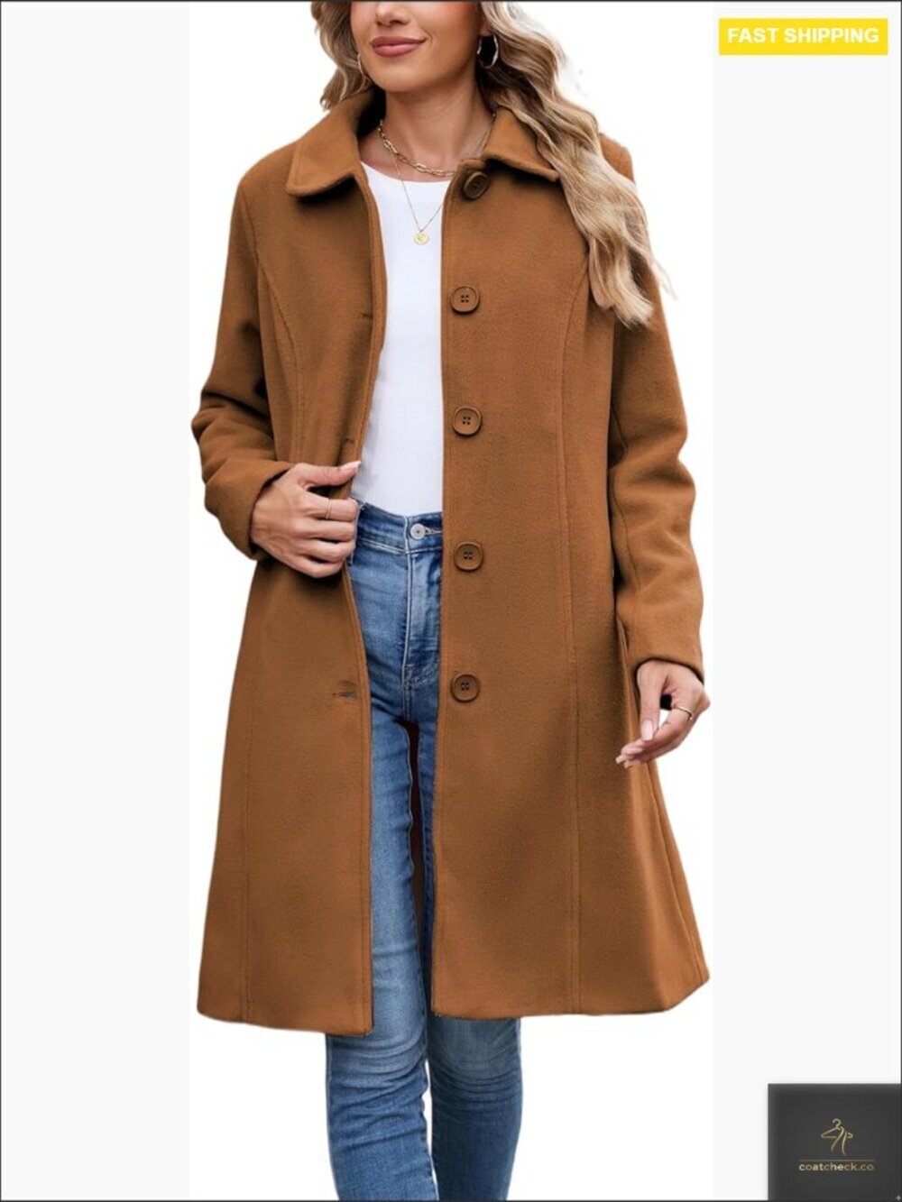 Faux Wool Pea Coat Long Trench Classic Elegant Winter Outerwear with Pockets